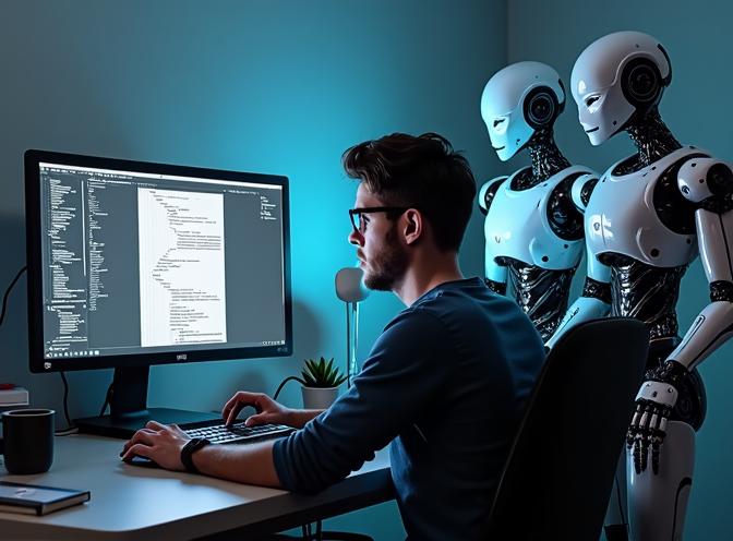 로봇들이 코딩을 도와주는 모습 로봇들이 코딩을 도와주는 모습