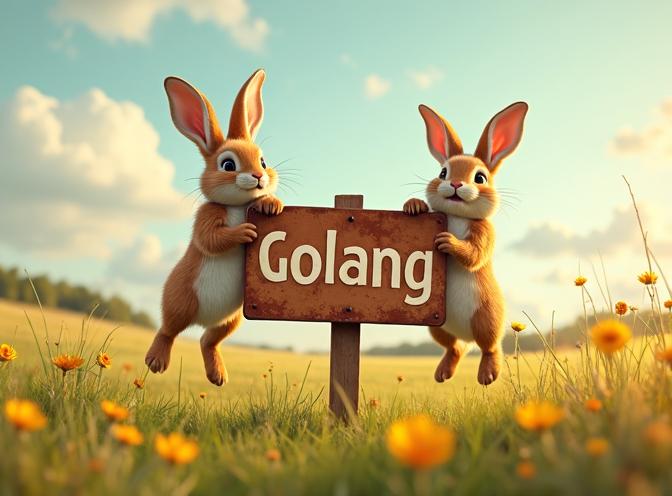 Kaninchen um das Golang-Schild Kaninchen um das Golang-Schild