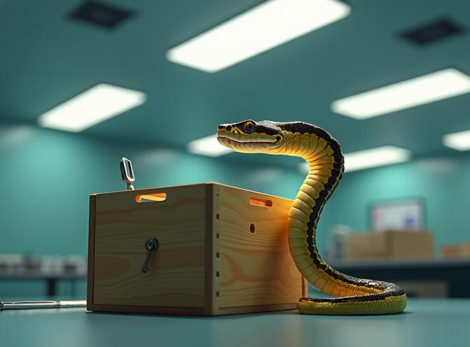 Ein Python versucht, ein Holzschloss zu öffnen.