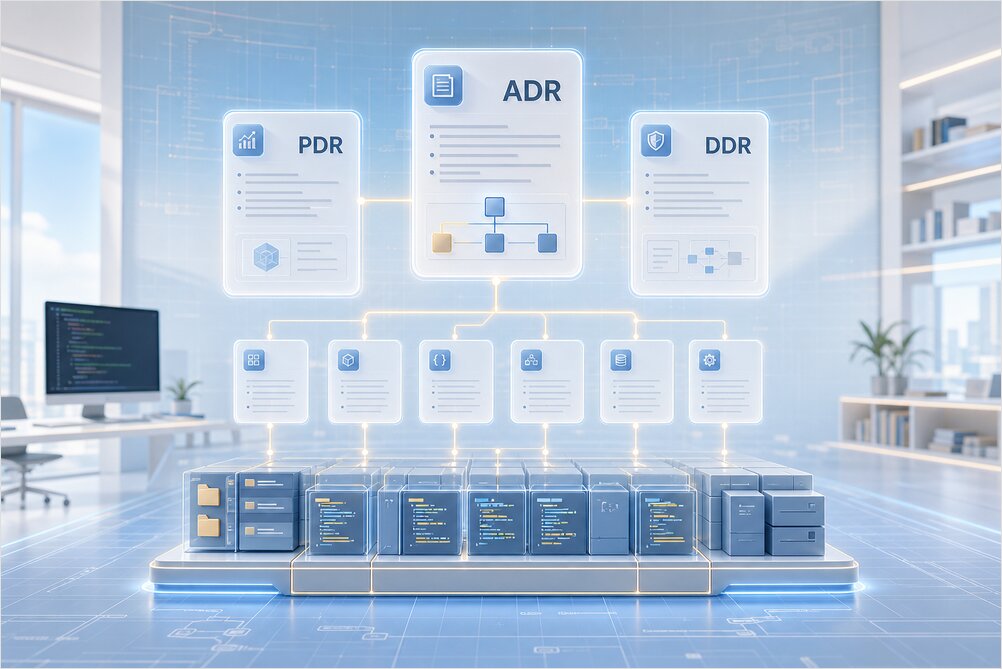 Decision records — ADR, PDR, DDR — connecting intent to code