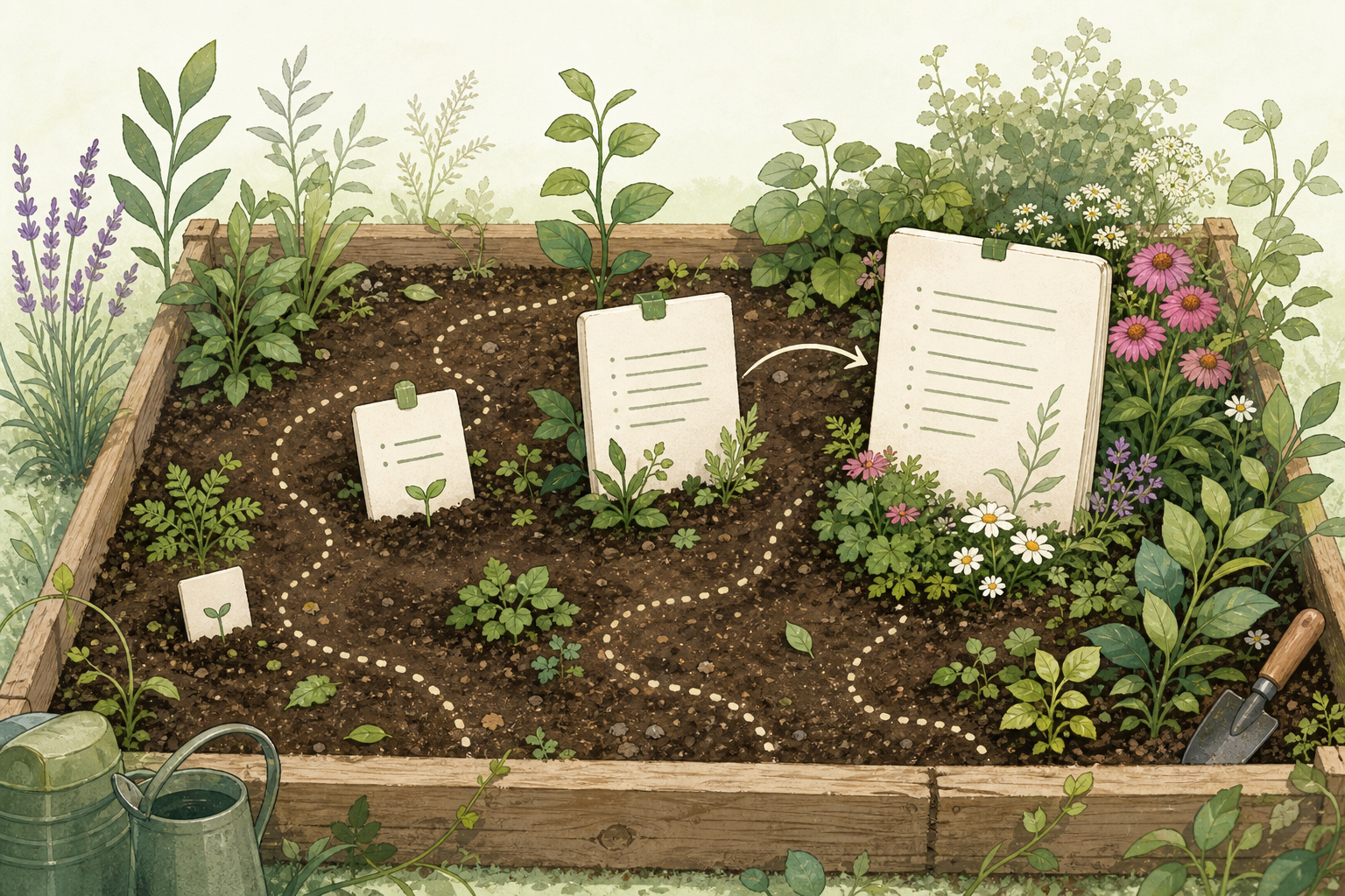 Digital gardens — interconnected notes at different growth stages
