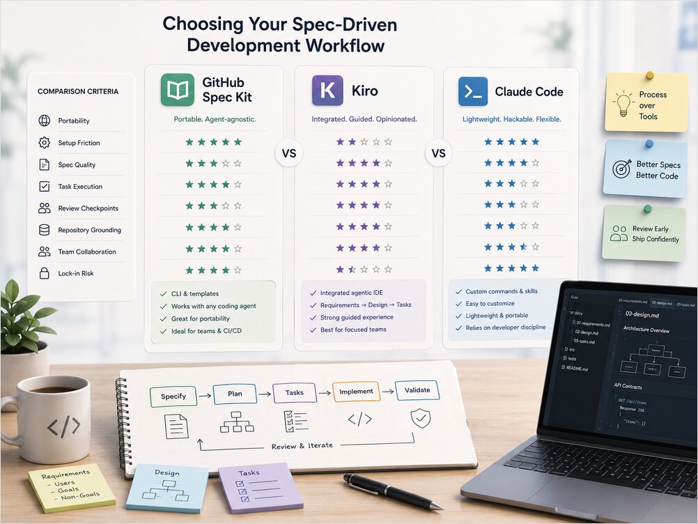 GitHub Spec Kit vs Kiro vs Claude Code SDD Workflows GitHub Spec Kit vs Kiro vs Claude Code spec-driven development workflows