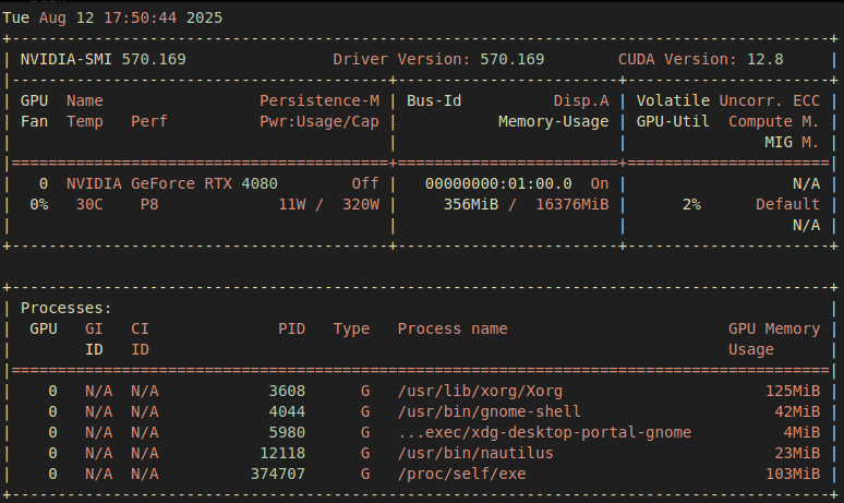 nvidia smi 스크린샷 - 리눅스에서 GPU 모니터링