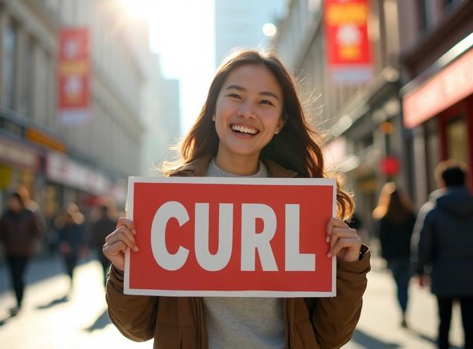 curl のサインを持っている人物