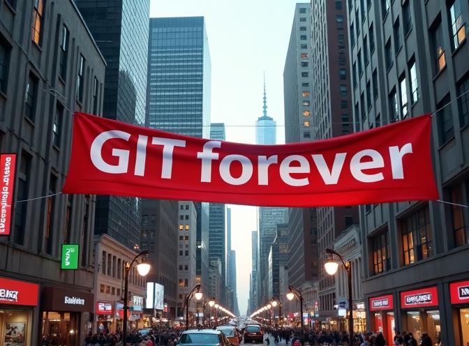 git forever バナーが街の風景に