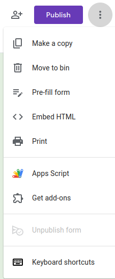 Googleフォームのコンテキストメニュー