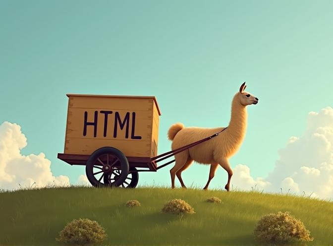 llama が HTML のカートを引いている