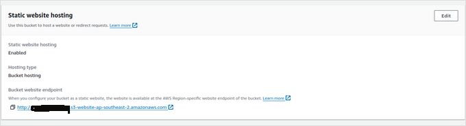 static website hosting section